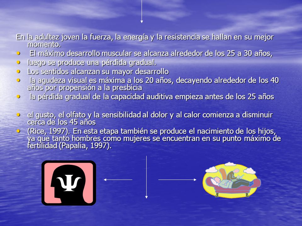 En la adultez joven la fuerza, la energía y la resistencia se hallan en su mejor momento.