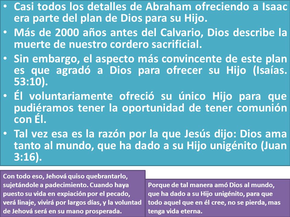 Casi todos los detalles de Abraham ofreciendo a Isaac era parte del plan de Dios para su Hijo.