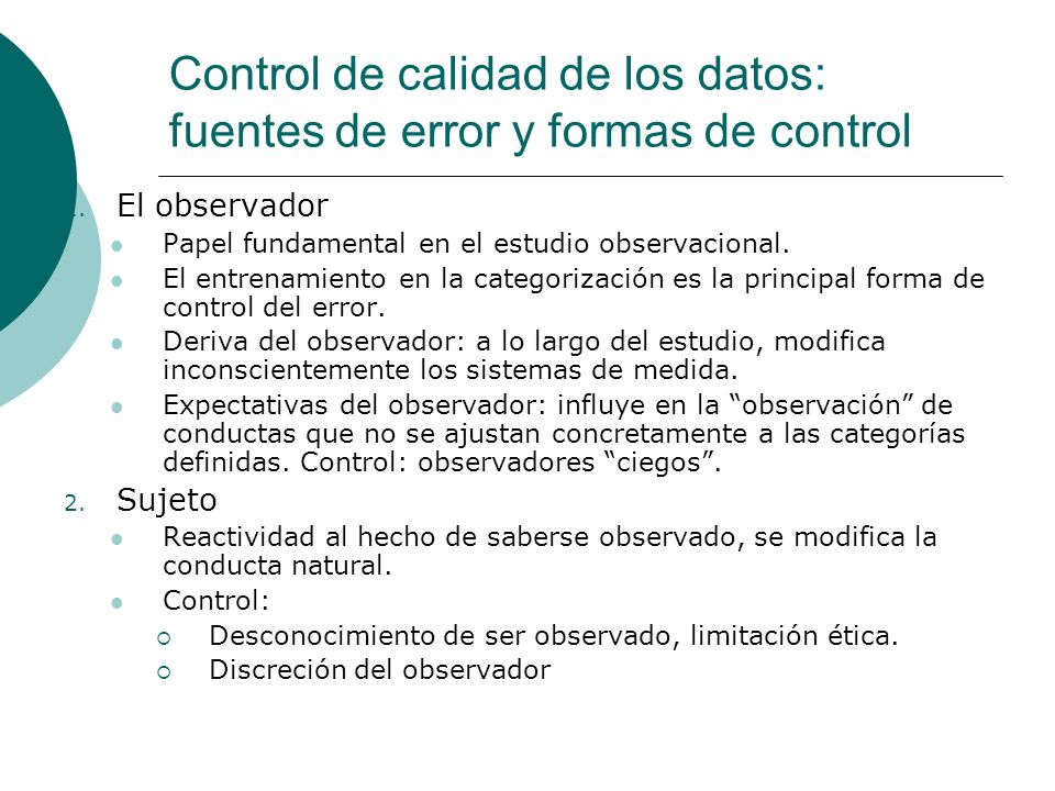 Control de calidad de los datos: fuentes de error y formas de control