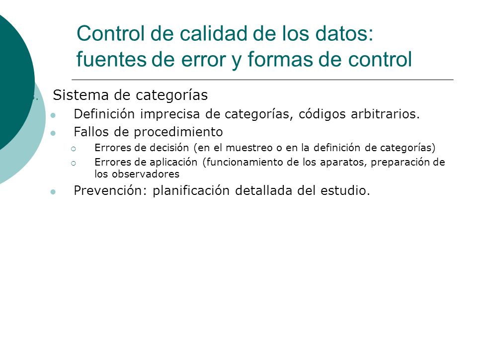 Control de calidad de los datos: fuentes de error y formas de control