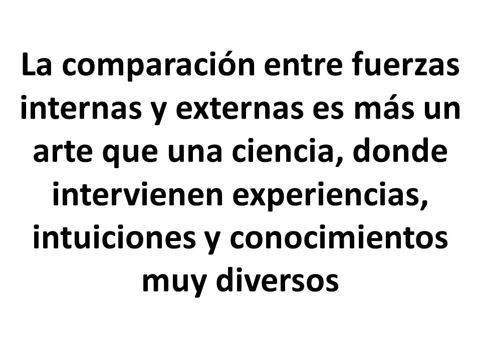 La comparación entre fuerzas internas y externas es más un arte que una ciencia, donde intervienen experiencias, intuiciones y conocimientos muy diversos