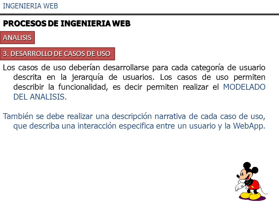 INGENIERIA WEB PROCESOS DE INGENIERIA WEB. ANALISIS. 3. DESARROLLO DE CASOS DE USO.