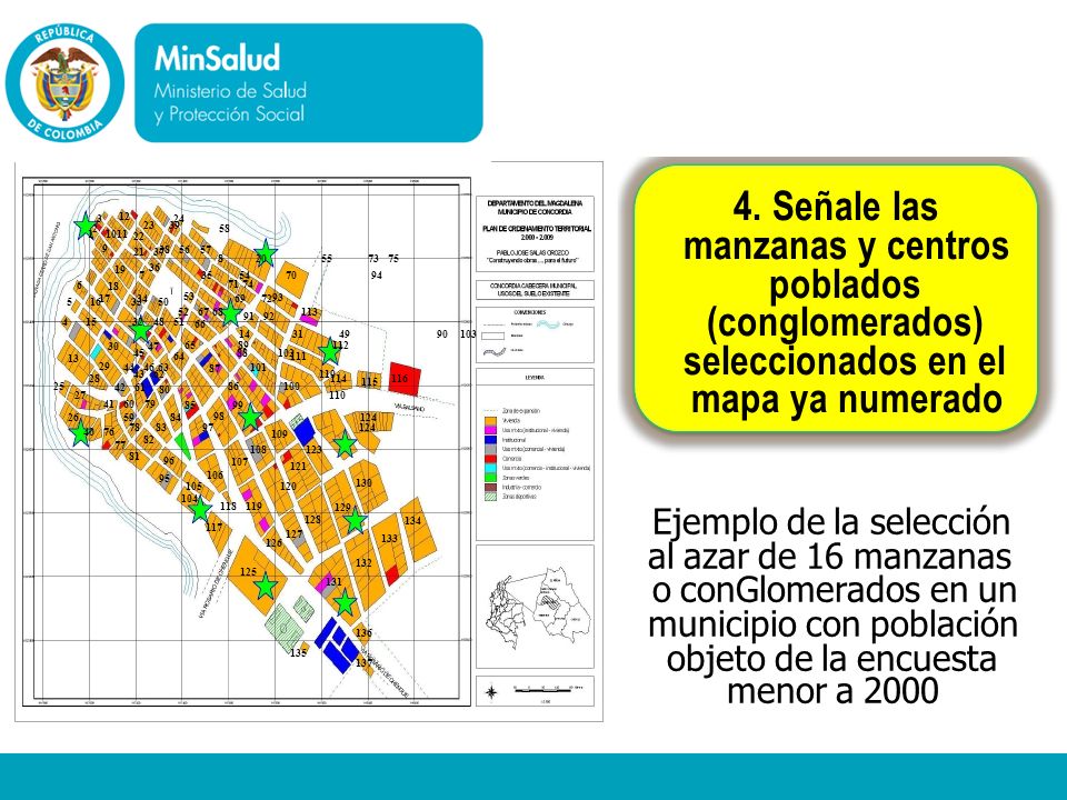 manzanas y centros seleccionados en el al azar de 16 manzanas