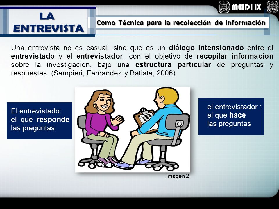MEIDI IX Como Técnica para la recolección de información. LA. ENTREVISTA.