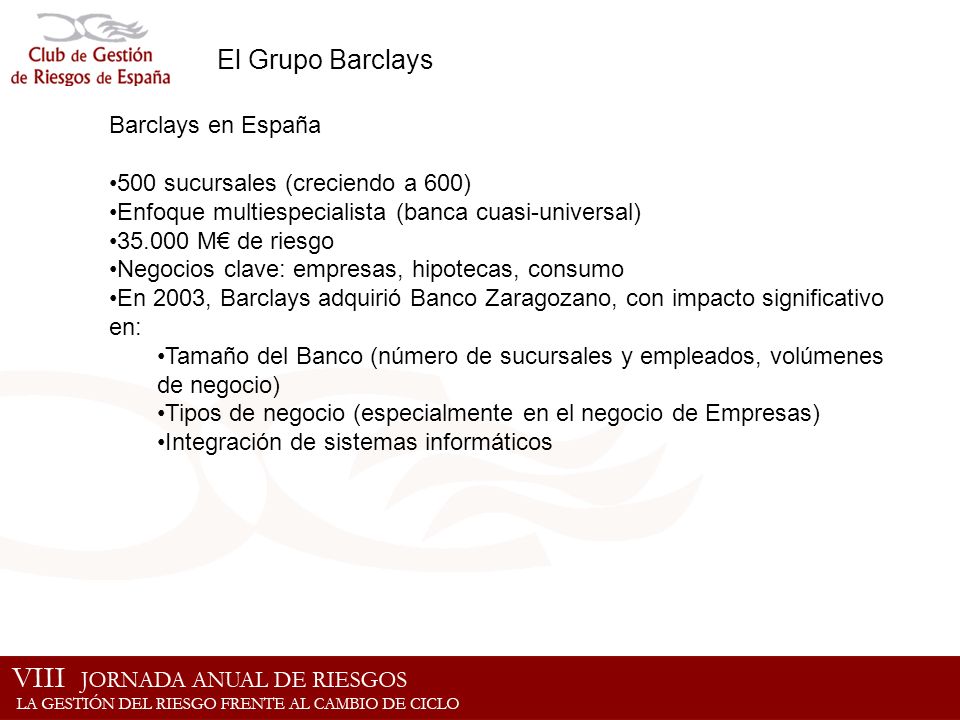 El Grupo Barclays Barclays en España 500 sucursales (creciendo a 600)