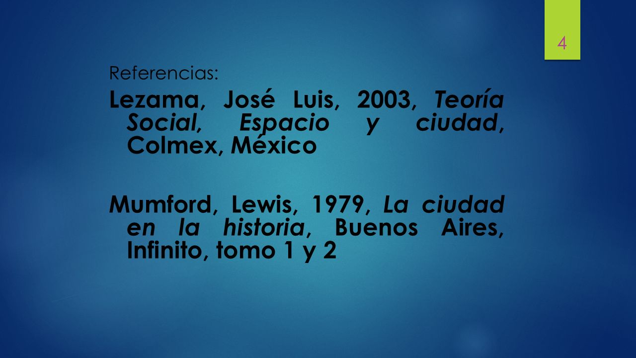 Referencias: Lezama, José Luis, 2003, Teoría Social, Espacio y ciudad, Colmex, México.