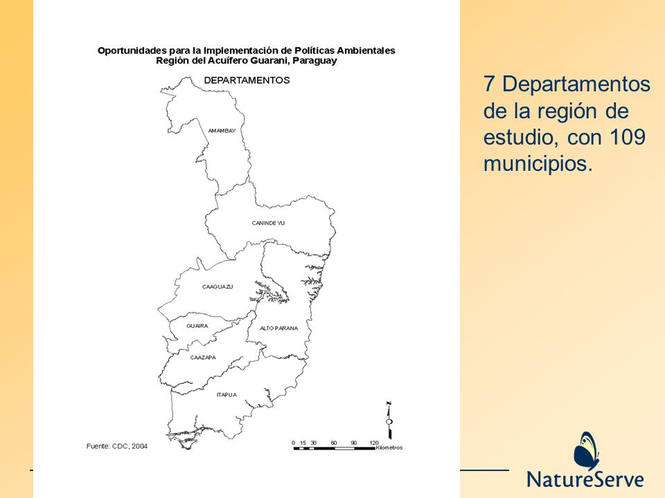 7 Departamentos de la región de estudio, con 109 municipios.