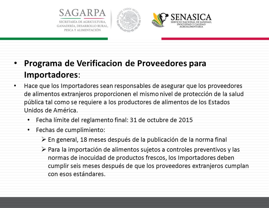 Programa de Verificacion de Proveedores para Importadores: