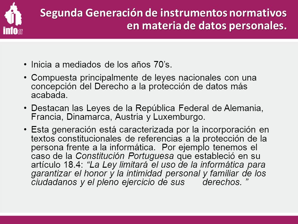 Segunda Generación de instrumentos normativos en materia de datos personales.
