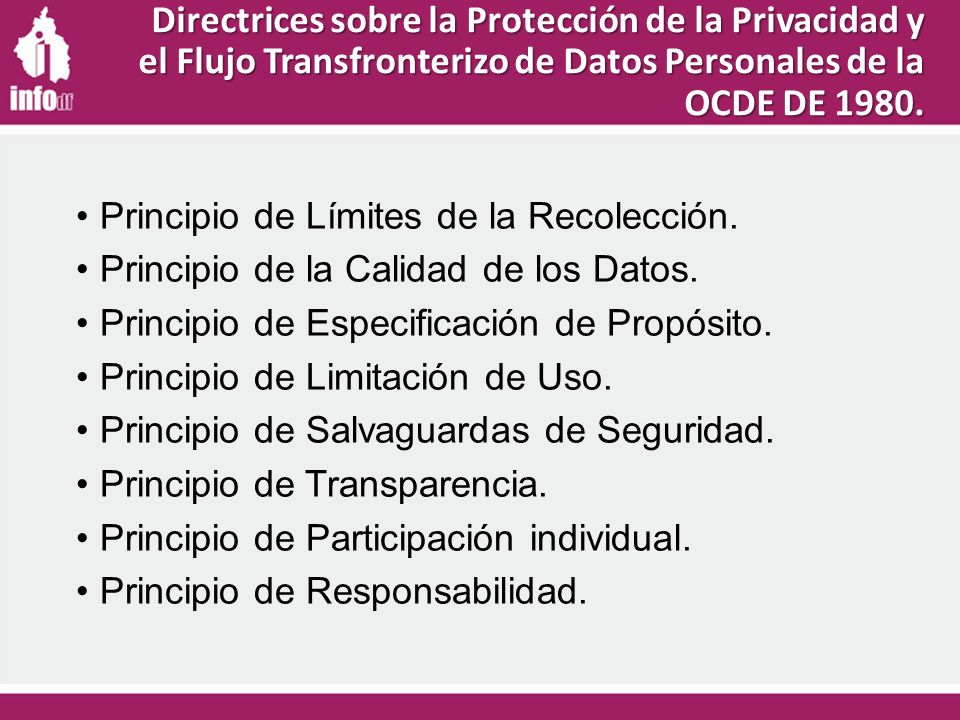 Directrices sobre la Protección de la Privacidad y el Flujo Transfronterizo de Datos Personales de la OCDE DE 1980.