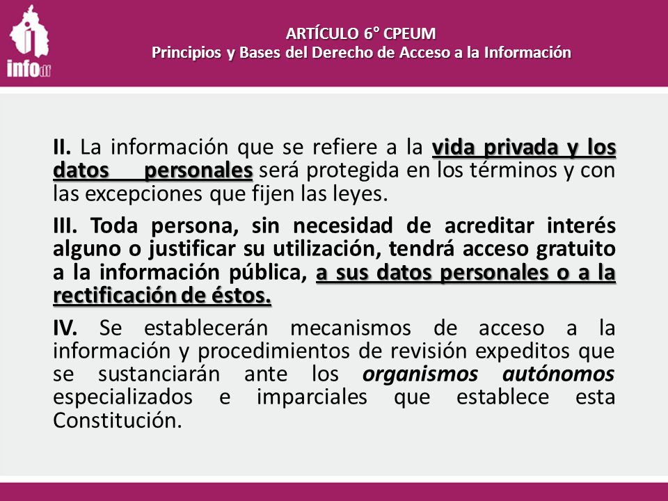 ARTÍCULO 6° CPEUM Principios y Bases del Derecho de Acceso a la Información