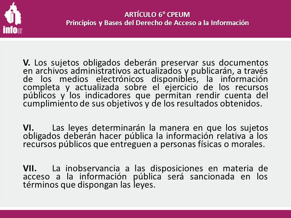ARTÍCULO 6° CPEUM Principios y Bases del Derecho de Acceso a la Información