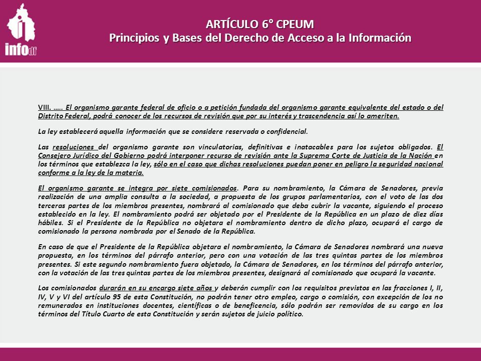ARTÍCULO 6° CPEUM Principios y Bases del Derecho de Acceso a la Información