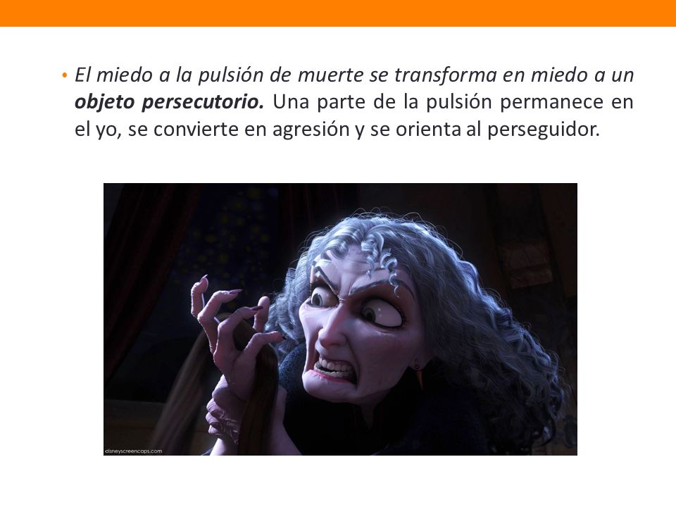 El miedo a la pulsión de muerte se transforma en miedo a un objeto persecutorio.
