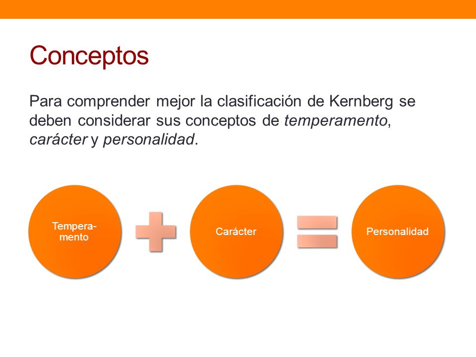 Conceptos Para comprender mejor la clasificación de Kernberg se deben considerar sus conceptos de temperamento, carácter y personalidad.