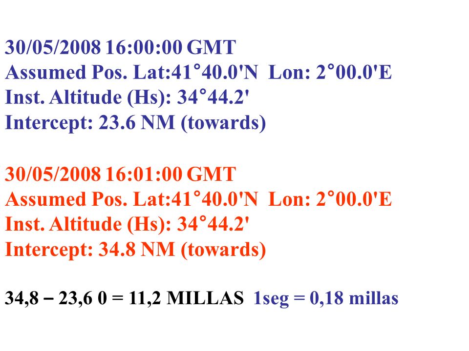 Assumed Pos. Lat:41°40.0 N Lon: 2°00.0 E Inst. Altitude (Hs): 34°44.2
