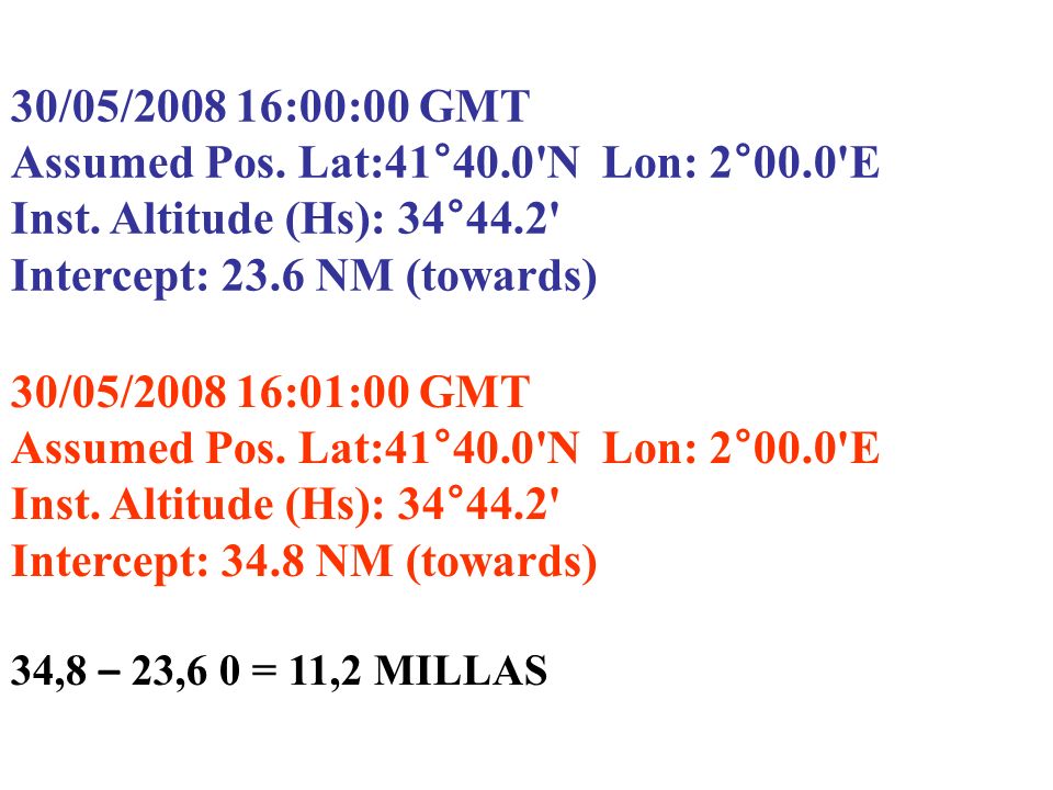 Assumed Pos. Lat:41°40.0 N Lon: 2°00.0 E Inst. Altitude (Hs): 34°44.2