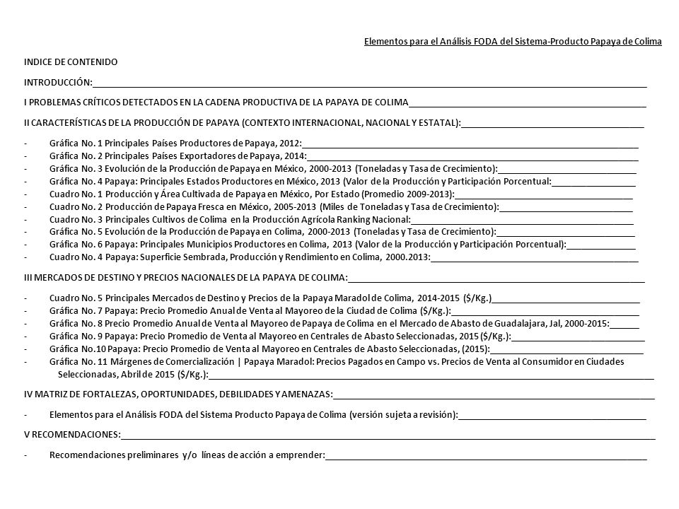 Elementos para el Análisis FODA del Sistema-Producto Papaya de Colima