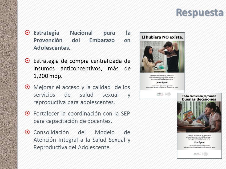 Respuesta Estrategia Nacional para la Prevención del Embarazo en Adolescentes.