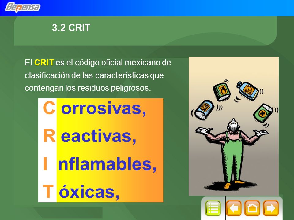 R eactivas, I nflamables, T óxicas, 3.2 CRIT C orrosivas,