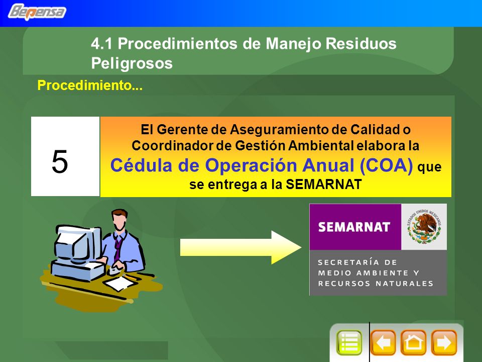 Cédula de Operación Anual (COA) que se entrega a la SEMARNAT