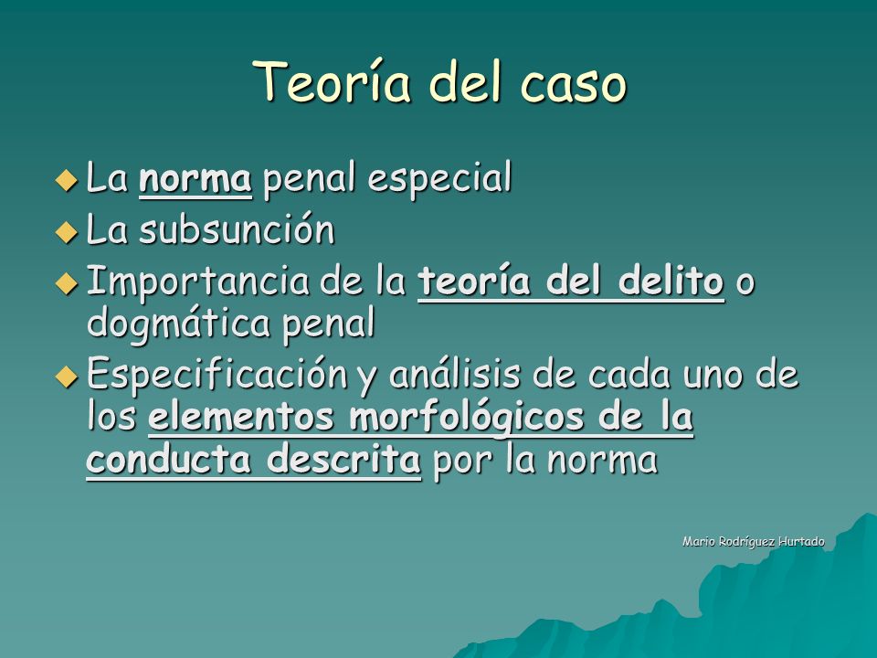 Teoría del caso La norma penal especial La subsunción
