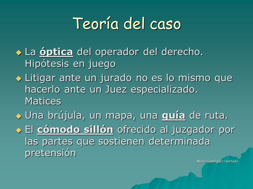 Teoría del caso La óptica del operador del derecho. Hipótesis en juego