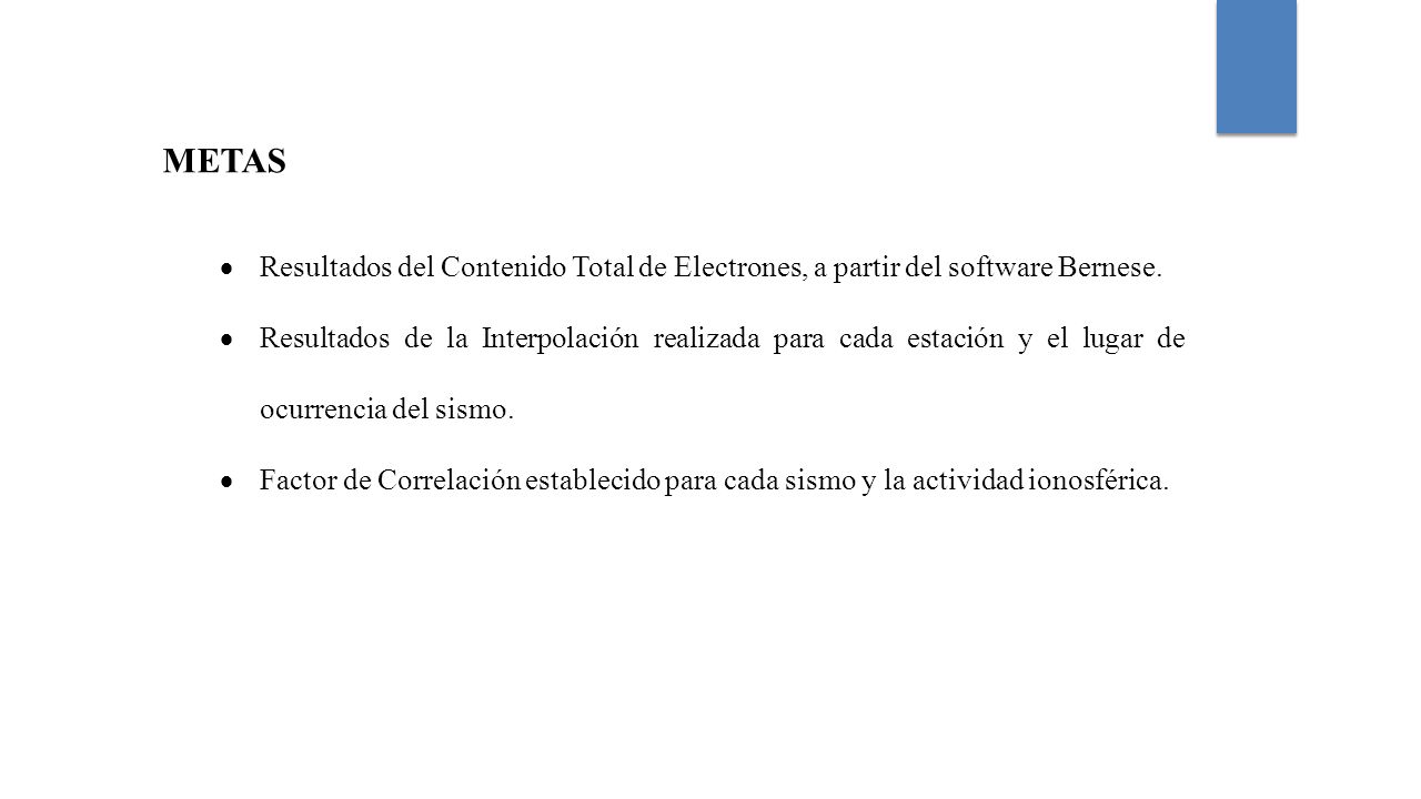 METAS Resultados del Contenido Total de Electrones, a partir del software Bernese.