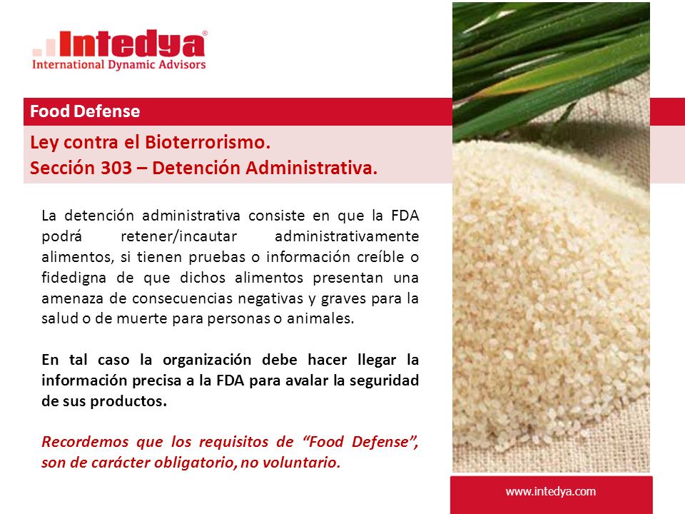 Ley contra el Bioterrorismo. Sección 303 – Detención Administrativa.