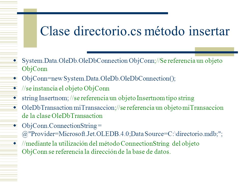 Clase directorio.cs método insertar