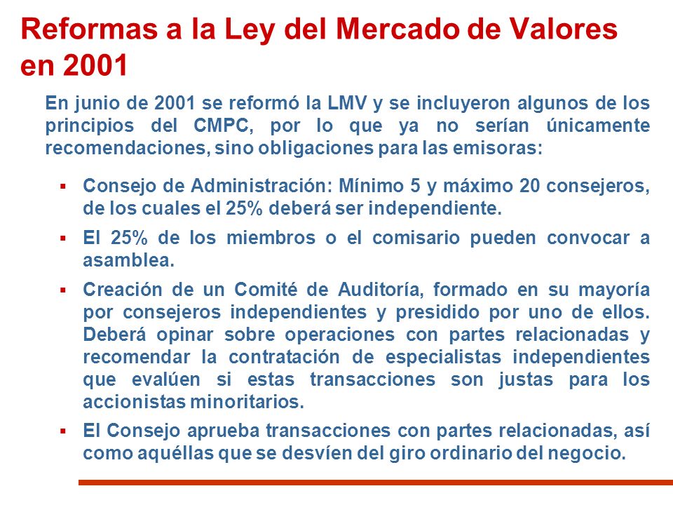 Reformas a la Ley del Mercado de Valores en 2001
