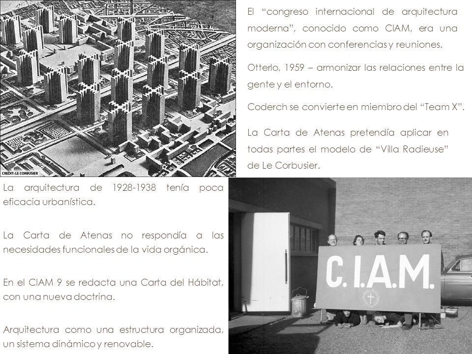 El congreso internacional de arquitectura moderna , conocido como CIAM, era una organización con conferencias y reuniones.
