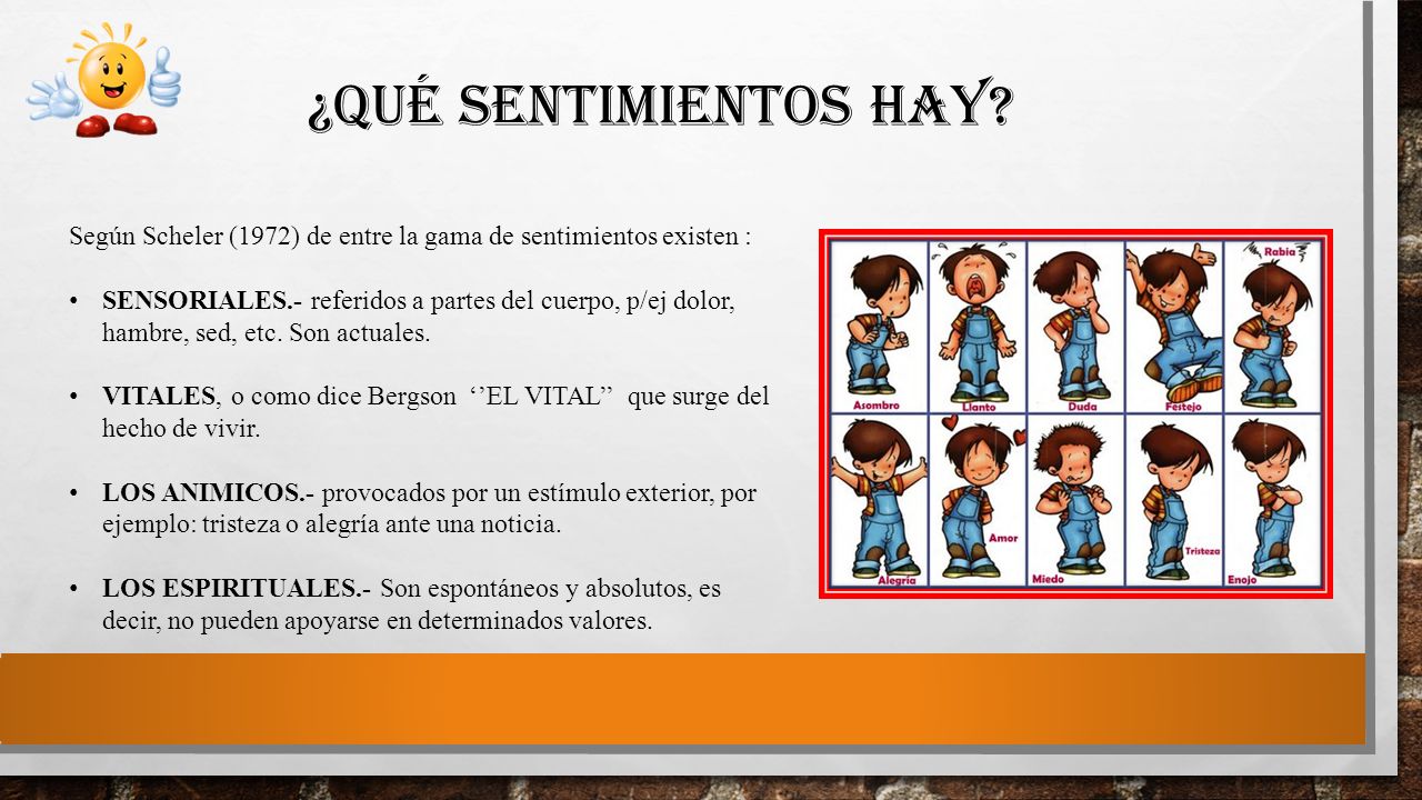¿Qué sentimientos hay Según Scheler (1972) de entre la gama de sentimientos existen :