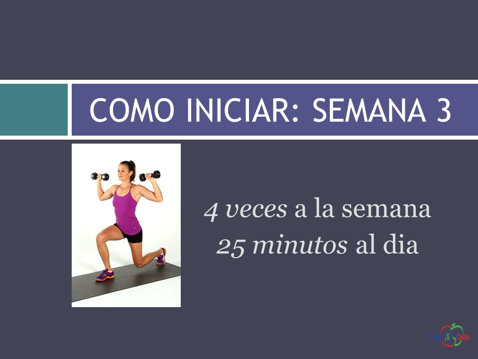 COMO INICIAR: SEMANA 3 4 veces a la semana 25 minutos al dia