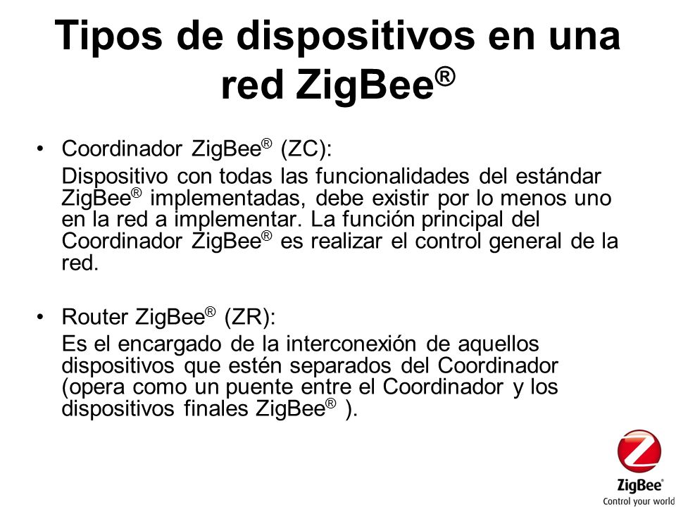 Tipos de dispositivos en una red ZigBee®