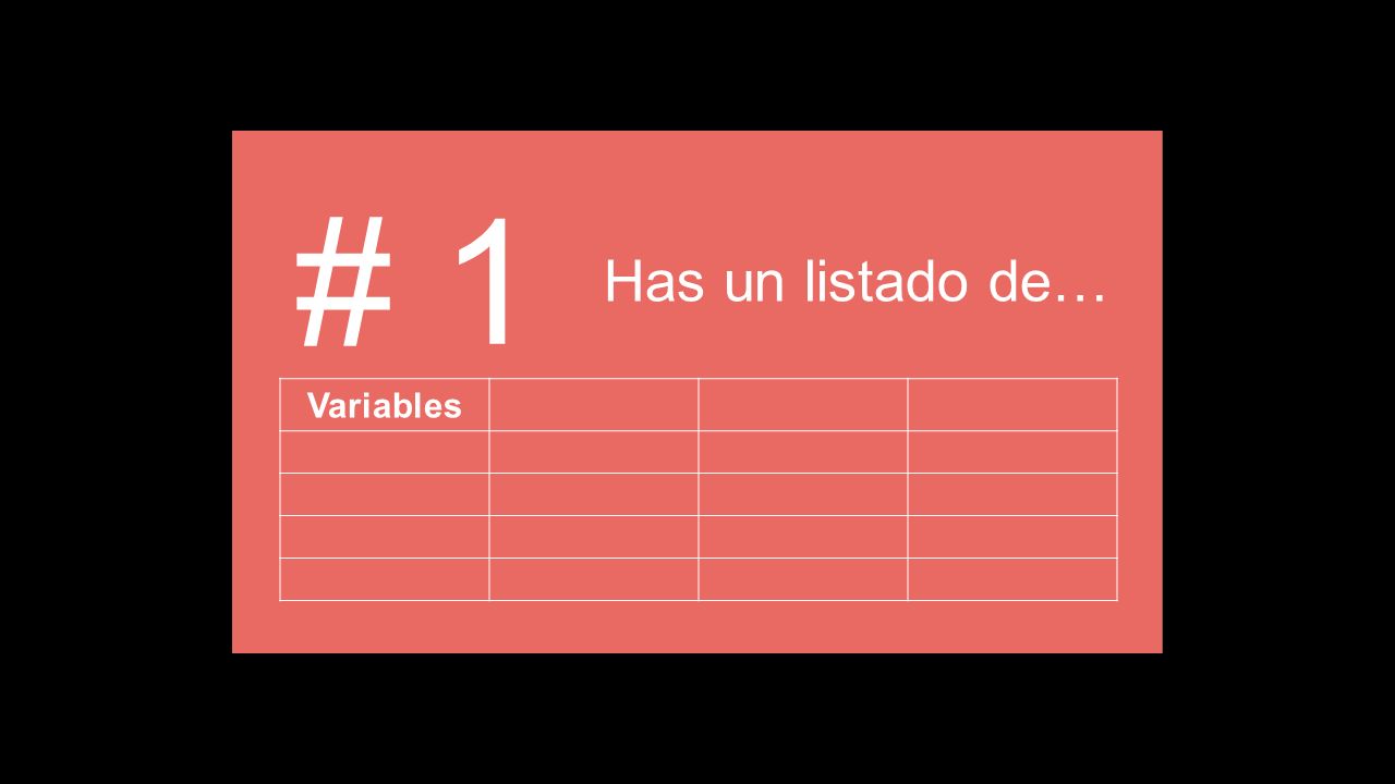 # 1 Has un listado de… Variables