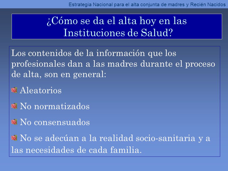 ¿Cómo se da el alta hoy en las Instituciones de Salud