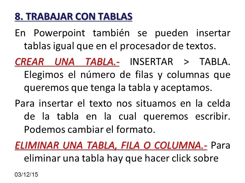8. TRABAJAR CON TABLAS