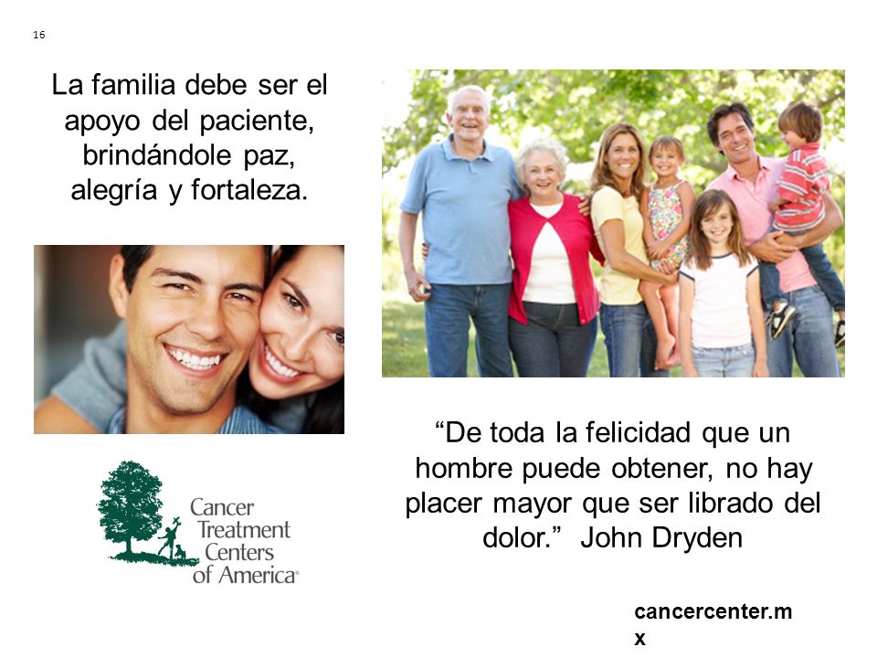 16 La familia debe ser el apoyo del paciente, brindándole paz, alegría y fortaleza.