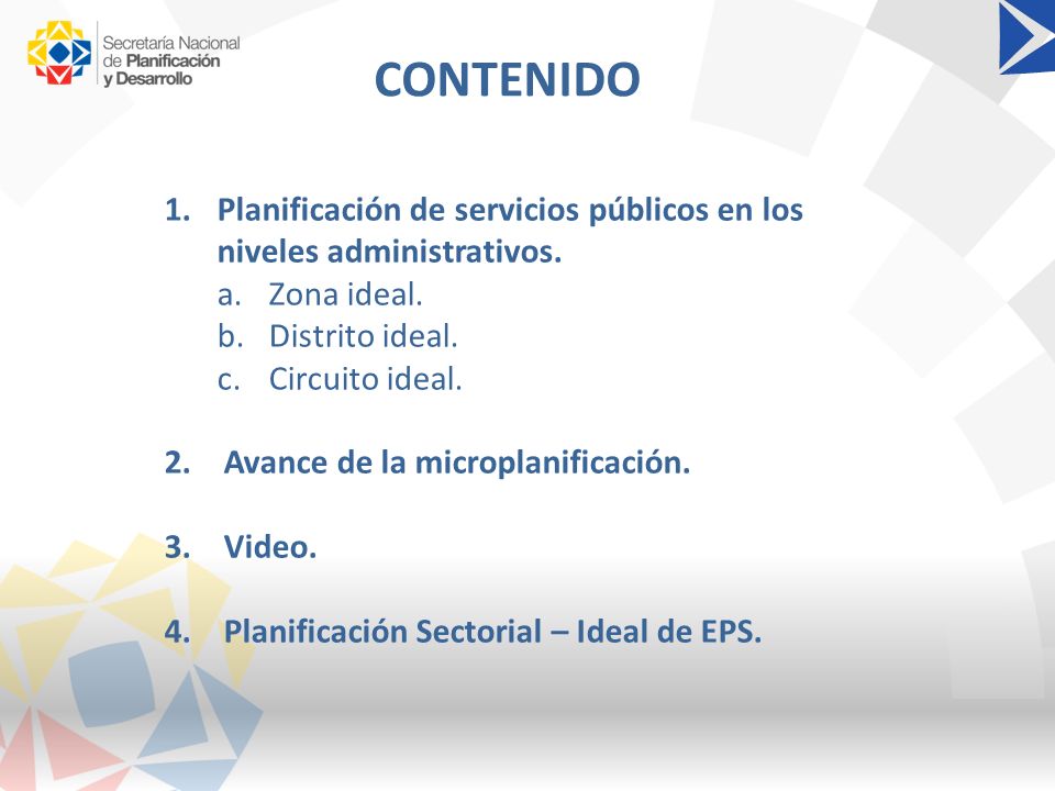 CONTENIDO Planificación de servicios públicos en los niveles administrativos. a. Zona ideal. b. Distrito ideal.