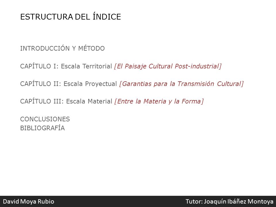 ESTRUCTURA DEL ÍNDICE David Moya Rubio Tutor: Joaquín Ibáñez Montoya