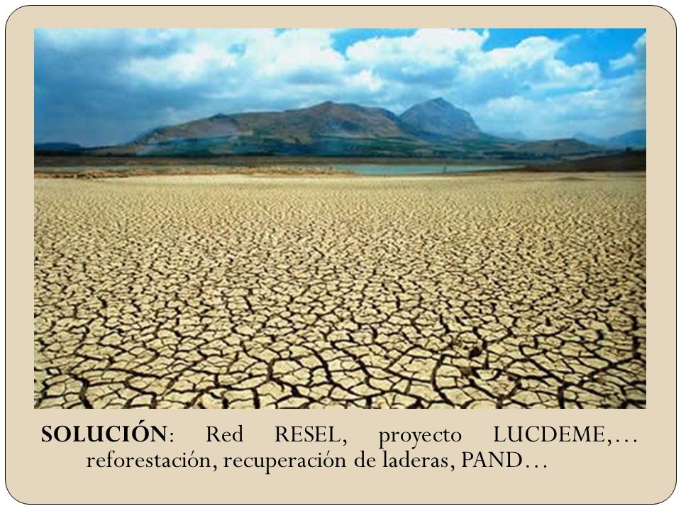 SOLUCIÓN: Red RESEL, proyecto LUCDEME,… reforestación, recuperación de laderas, PAND…
