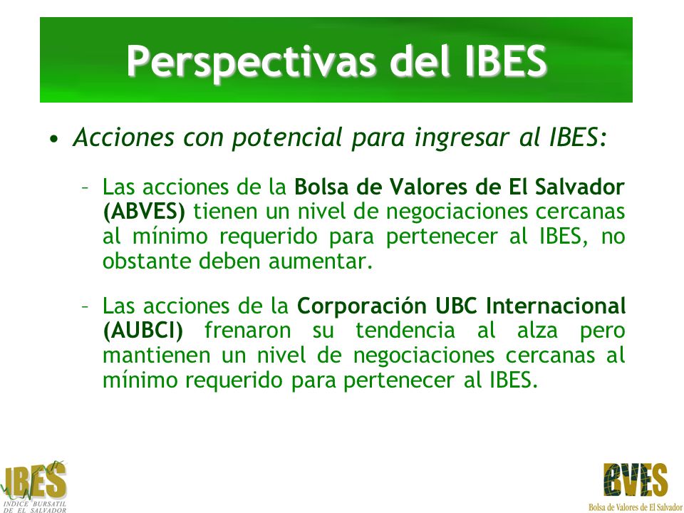 Perspectivas del IBES Acciones con potencial para ingresar al IBES: