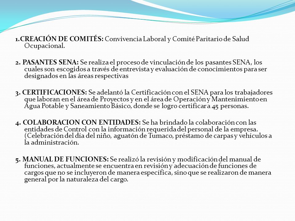 1.CREACIÓN DE COMITÉS: Convivencia Laboral y Comité Paritario de Salud Ocupacional.
