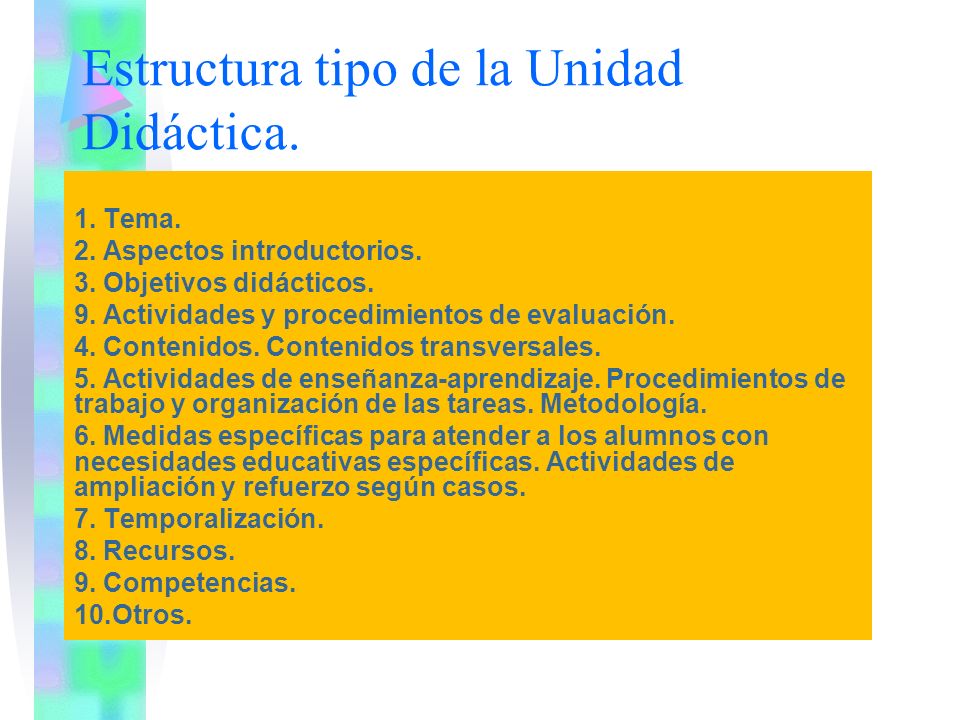 Estructura tipo de la Unidad Didáctica.