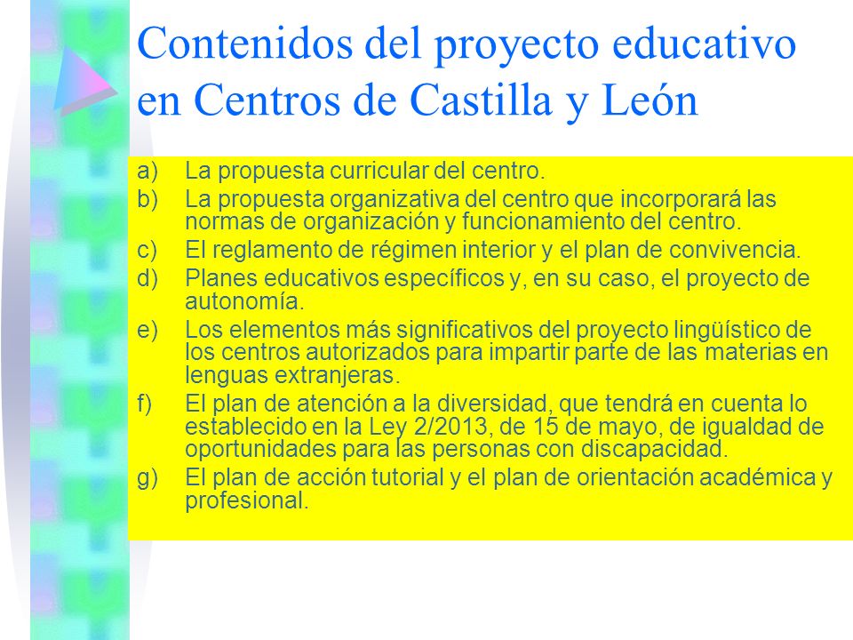 Contenidos del proyecto educativo en Centros de Castilla y León