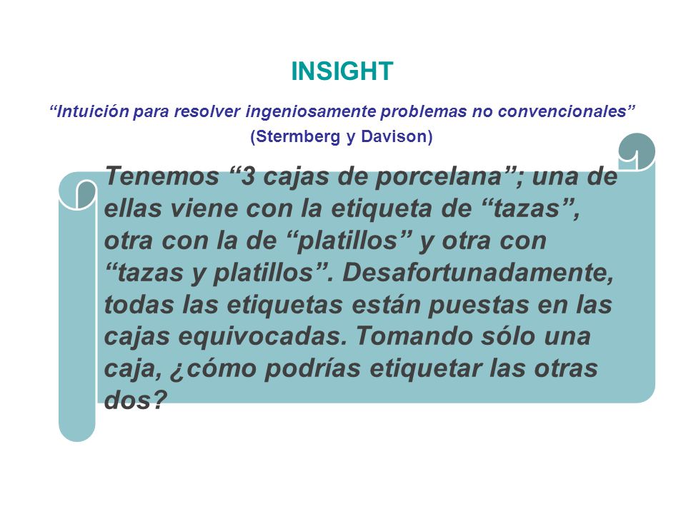 INSIGHT Intuición para resolver ingeniosamente problemas no convencionales (Stermberg y Davison)