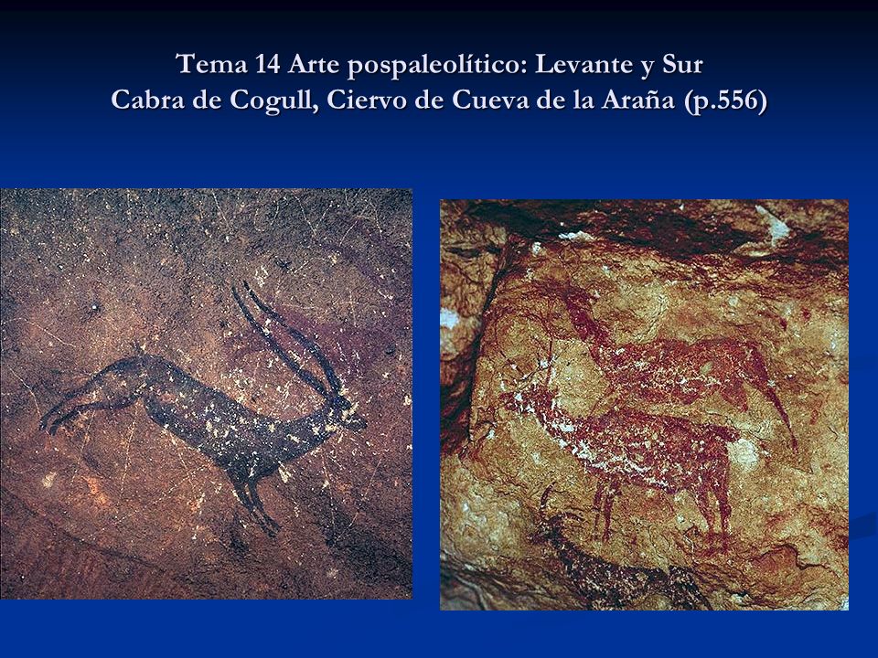 Tema 14 Arte pospaleolítico: Levante y Sur Cabra de Cogull, Ciervo de Cueva de la Araña (p.556)