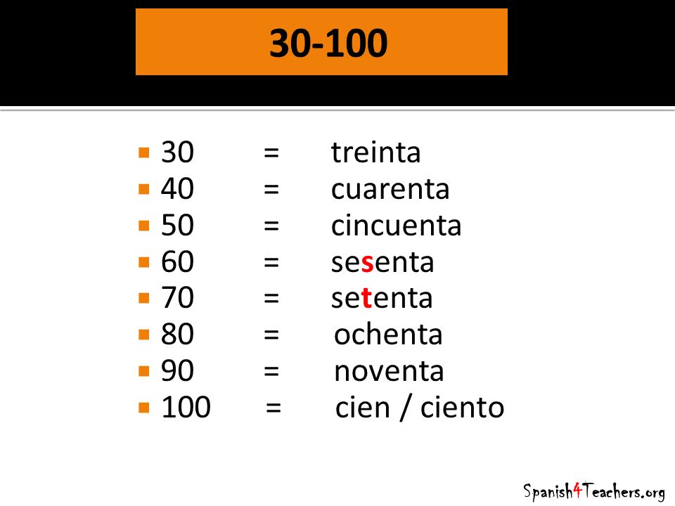 = treinta 40 = cuarenta 50 = cincuenta 60 = sesenta