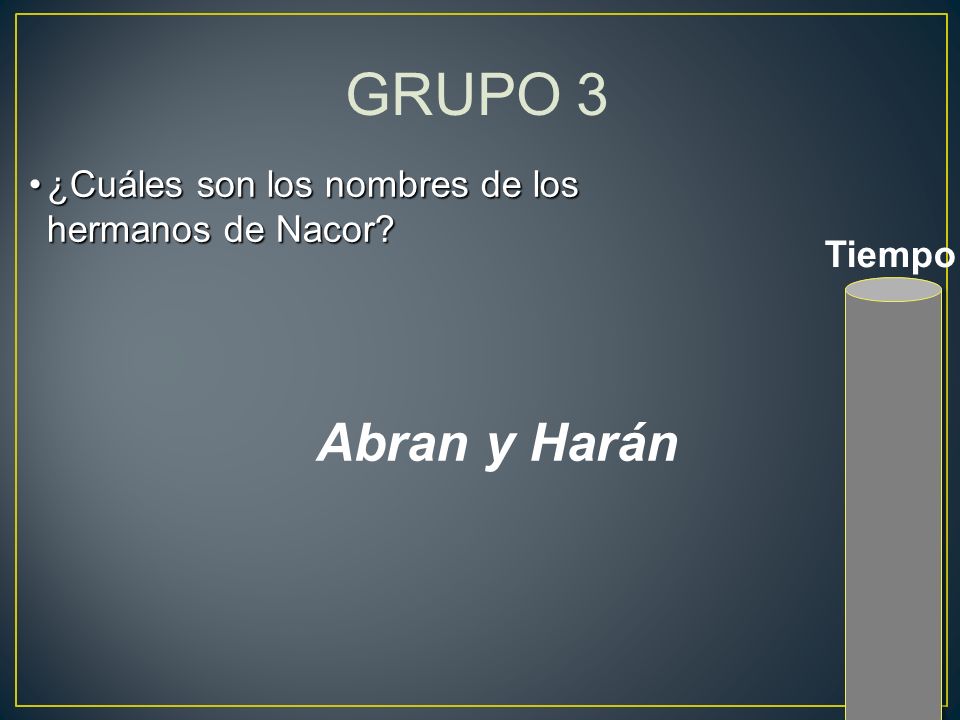 GRUPO 3 ¿Cuáles son los nombres de los hermanos de Nacor Tiempo Abran y Harán